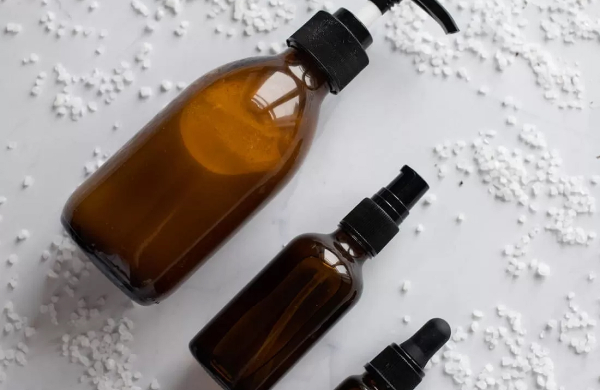 Set Of Skincare Products Placed On White Table 