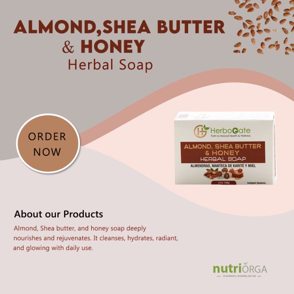 Almond, Honey & Shea Butter Herbal Soap-(140g)