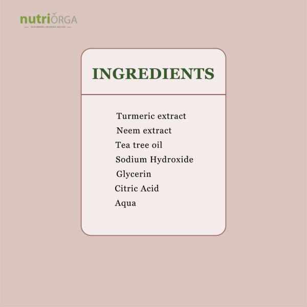 Ingredients of Turmeric, neem and tea tree.